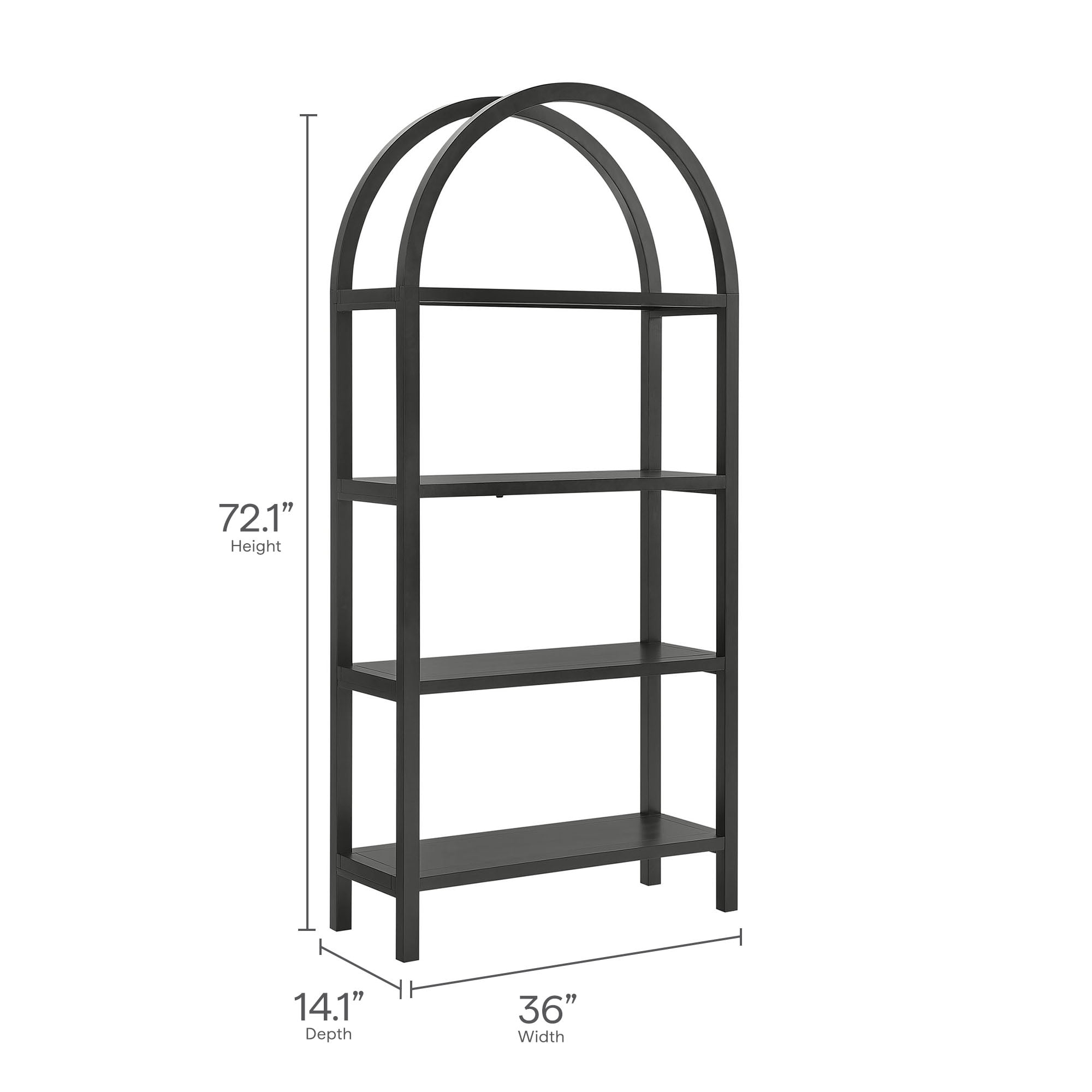 Vexley 72 Inch Large Arched Bookshelf in Black