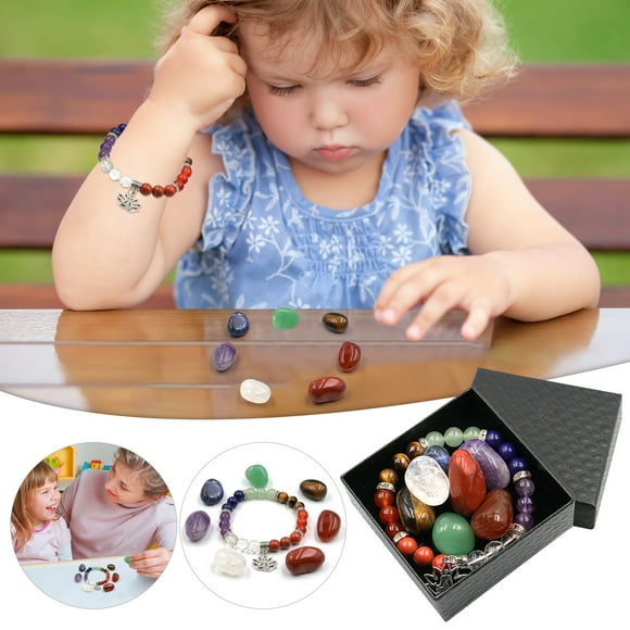 Dvkptbk Colorful Stone Natural Crystal Irregular Colorful Stone Yoga Colorful Stone Bracelet Set Gift Box Home Decor