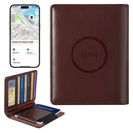 ExtreLife Smart Passport Holder with Tracker, RFID Blocking PU Leather Passport Cover and Vaccine Card Holder for Women & Men, Anti-Theft ID, Card & Boarding Pass Holder