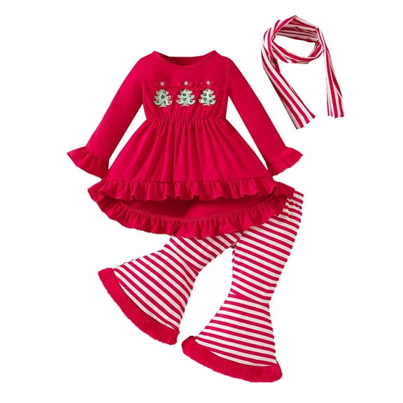 shqvo Toddler Girl Clothes Outfits Ruffle Shirt with Flare Pants Cute Baby Outfit Bell Bottoms Set Girl Fall Winter Clothes