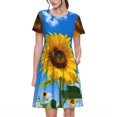 thumbnail image 1 of Disketp Blue Sky Sunflower para Vestido de Manga Corta para Mujeres, Vestidos de Verano para Mujeres, Casual y Holgado para la Playa, 1 of 6