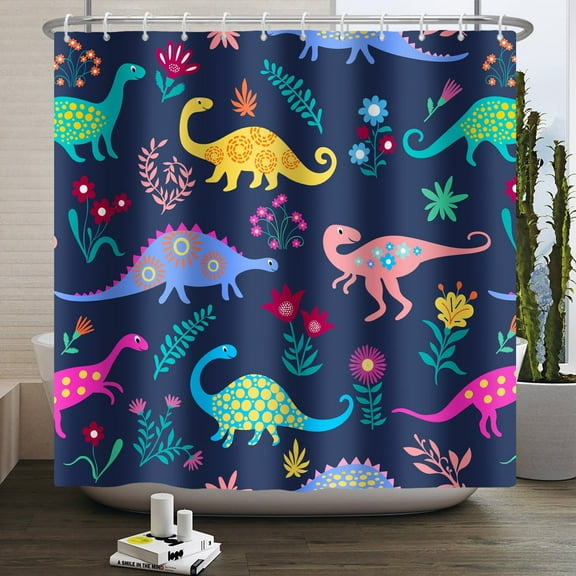 Cartoon Dinosaur Shower Curtain For Kids Boys Bath Waterproof Fabric Bathroom Decor,60x72inch