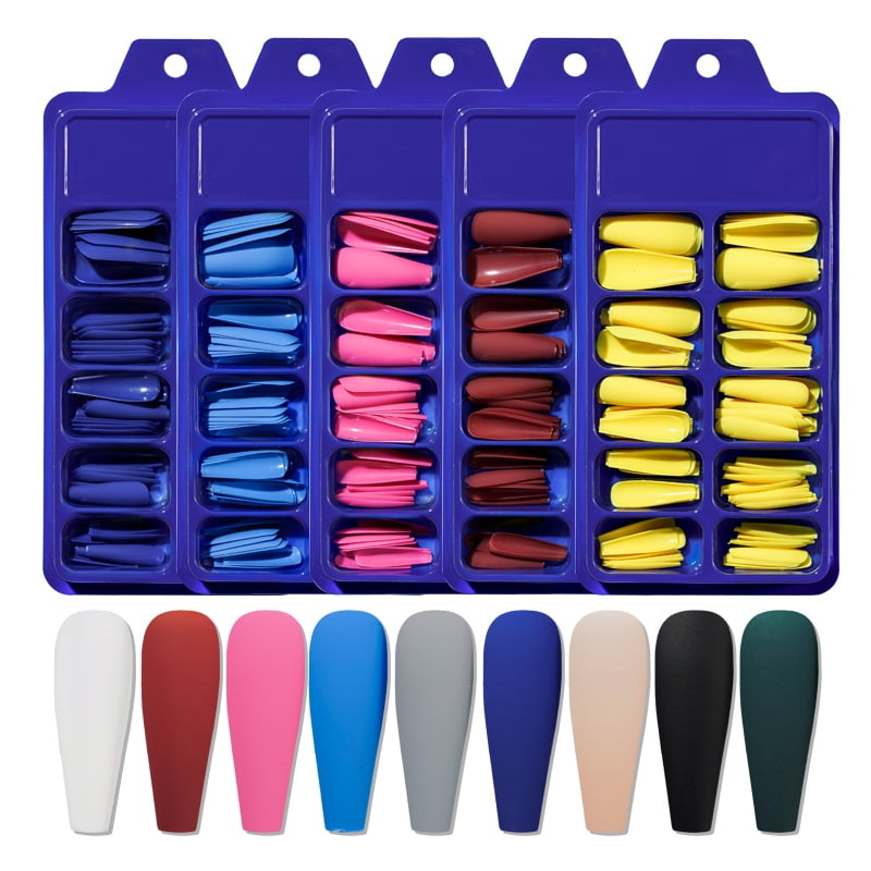 100pcs/Box Coffin False Nail Mixed Size Solid Color Matte Artificial Extension Form For Fake Nails Accessories Tips Fingernails*