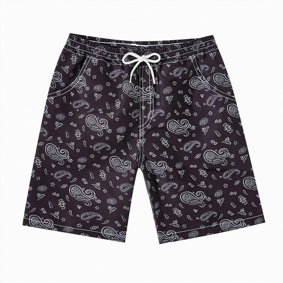 COMVALUE Boys Paisley Shorts Graphic Print Casual Bandana Retro Lightweight Running Boxing Mesh Boho Shorts (Black, 13-14 Years)