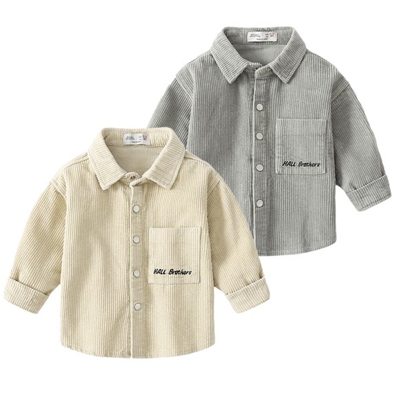 FLMEI 2-7 Years Boys Button down Shirt for Kids Corduroy Shirt Toddler Boys Long Sleeve Shirt Spring Fall Blouses Tops for Baby