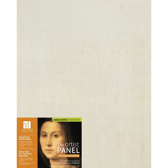Ampersand Art Artist Panel, Unprimed Basswood, Cradled, 7/8" Profile, 16" x 20"