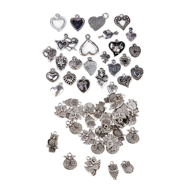 55 Unidades Fabricación De Joyas De Plata Tibetana De Metal Búho Colgantes Del Corazón Del Amor DIY Para Collar Gargantilla Fabricación De Joyas, Bolso De Ropa Hecha Macarena Colgantes de búho