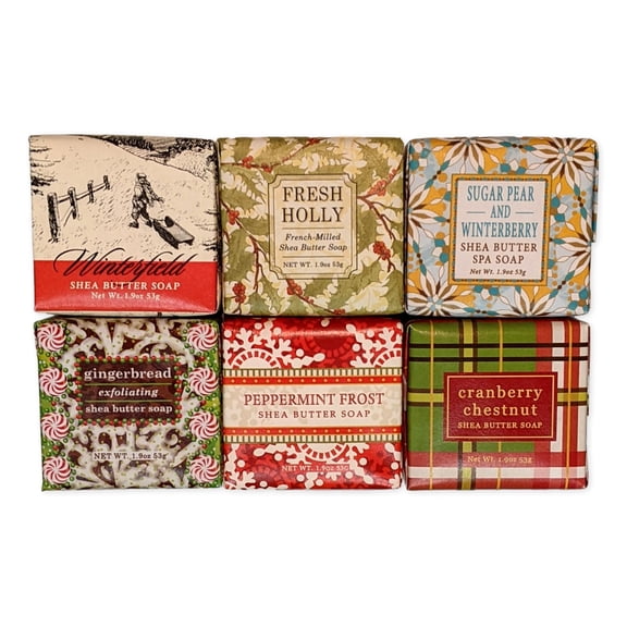 Greenwich Bay Shea Butter CHRISTMAS Spa Soap, 1.9 oz., Set of 6 Different Holiday Fragrances!