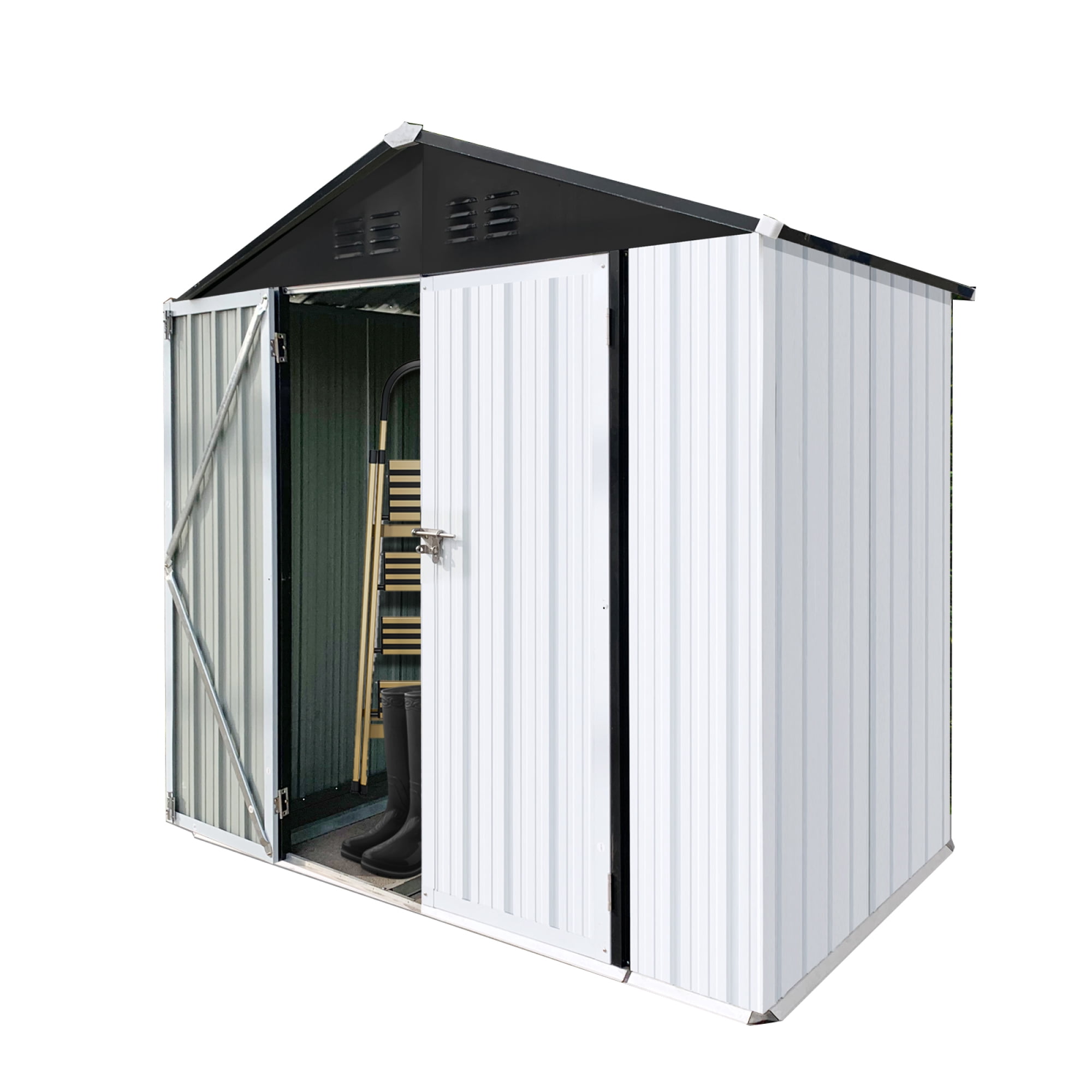 Outdoor Storage Garden Sheds 6FTx4FT Apex Roof Lockable Doors for Backyard White+Yellow