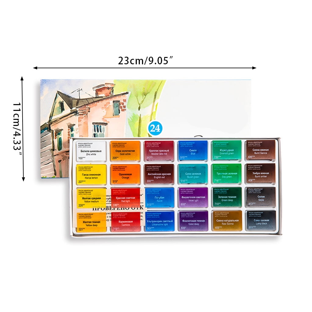 Milue 24 Colors Artist Solid Watercolor Paint Foldable Palette Lid Drawing Supplies