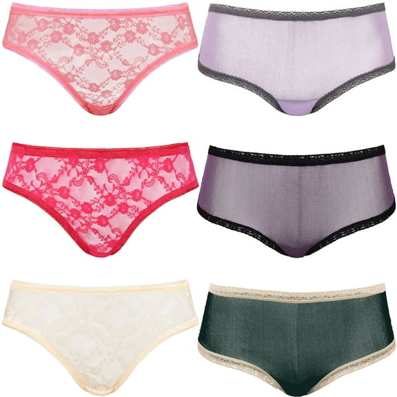 Curve Muse Womens Sexy Lace Bikini Boyshort Hipster Briefs Panties Underwear-6PK-PACKB-S/5