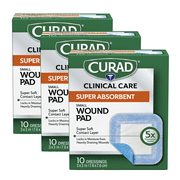 Curad Super Absorbent Wound Pad, Small, 3" x 3", 10 Count, 3 Pack