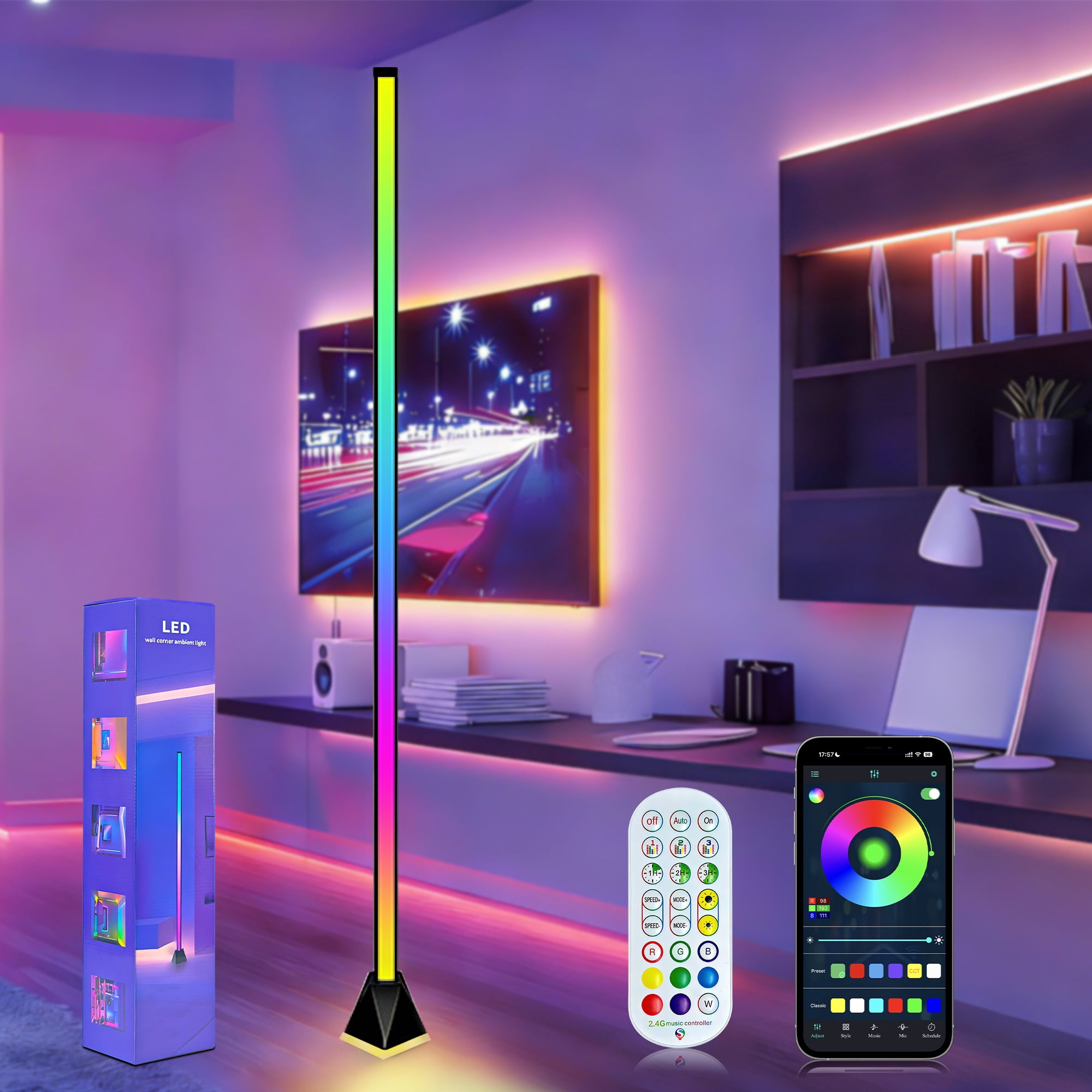 Alichome LED Corner Floor Lamp, with App & Remote Control, Smart RGB 16M Colors, 68+ Scenes, Music Sync, Standing Light for Living Rooms, Gaming Rooms