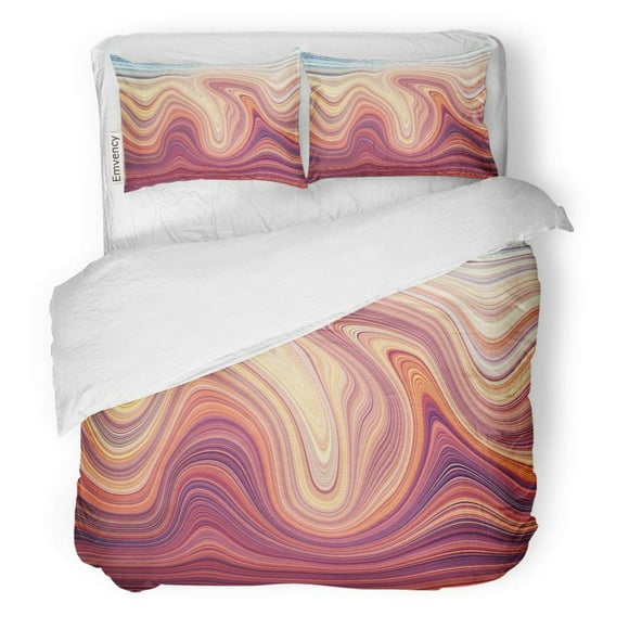 POGLIP 3 Piece Bedding Set Yellow Malachite Hi Res Marble Colorful Paint Mineral Smooth Stone Wall Twin Size Duvet Cover with 2 Pillowcase for Home Bedding Room Decoration