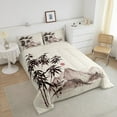 thumbnail image 3 of Exotic Oriental Comforter Twin Japanese-Style Bedding Set, Mount Fuji Down Comforter Ink Painting Bed Set, Botanical Plants Bamboo Quilted Duvet Vintage Room Decor 2pcs, 3 of 6