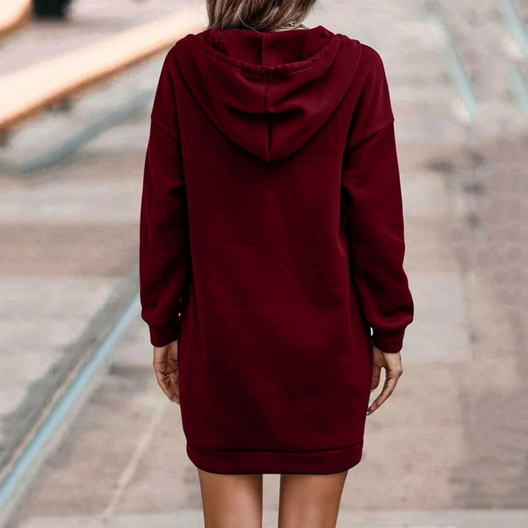 Ftwytp Women Hoodies Dress Button Sweatshirts Dress Casual Long Sleeve  Tunic Dress Oversized Sweatshirts with Pocket Christmas Solid Women Long  Sleeve ...