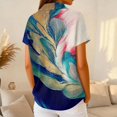 thumbnail image 5 of Summer Polo Shirts for Women Waffle Knit Retro Texture Abstract Oil Painting Print Golf Shirts for Women Short Sleeve Button Collar Trendy Blouse Dark Blue S, 5 of 5
