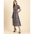 thumbnail image 2 of Moomaya Womens Printed Front Slit Dress, Puffed Sleeves, Styles Back Ties Midi Dress, 2 of 8