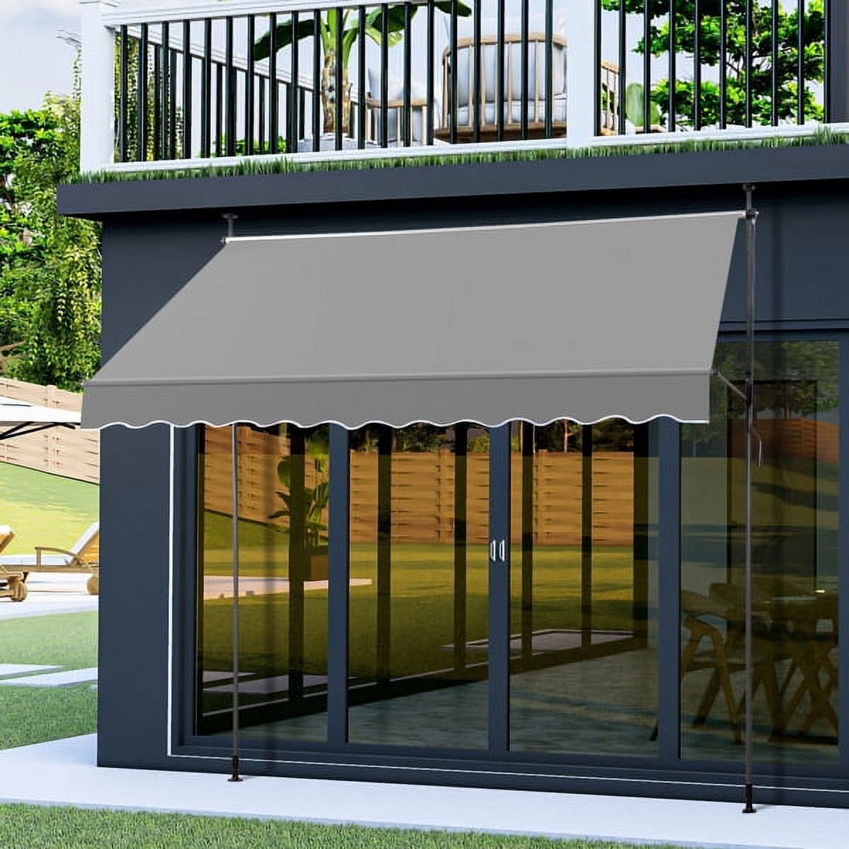 9.8x3.9FT Retractable Patio Awning – Grey Polyester Canopy, UV50+ Protection, No-Drilling Installation – for Decks, Gardens & Commercial Shading