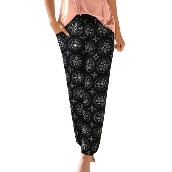 TSADFHJI Satin Skirts for Women Maxi Women High Waist Printing Easy Trousers Long Pants Boho Beach Pockets Pants Xxl Black