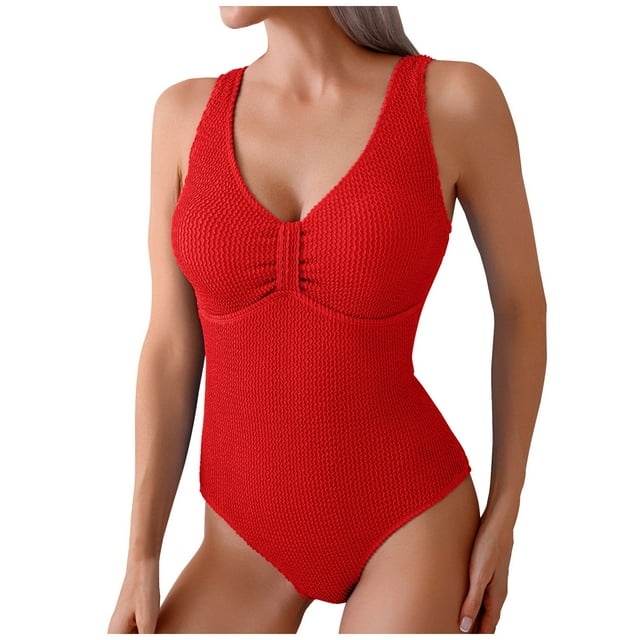 Ensembles Tankini Rouges pour Femmes Maillot de Bain Micro Bikini Ensembles Tankini pour Femmes Col en V Profond Plage Match Décontracté Décolleté Hawaïen Jambe Haute Triangle 2 Pcs Tankini