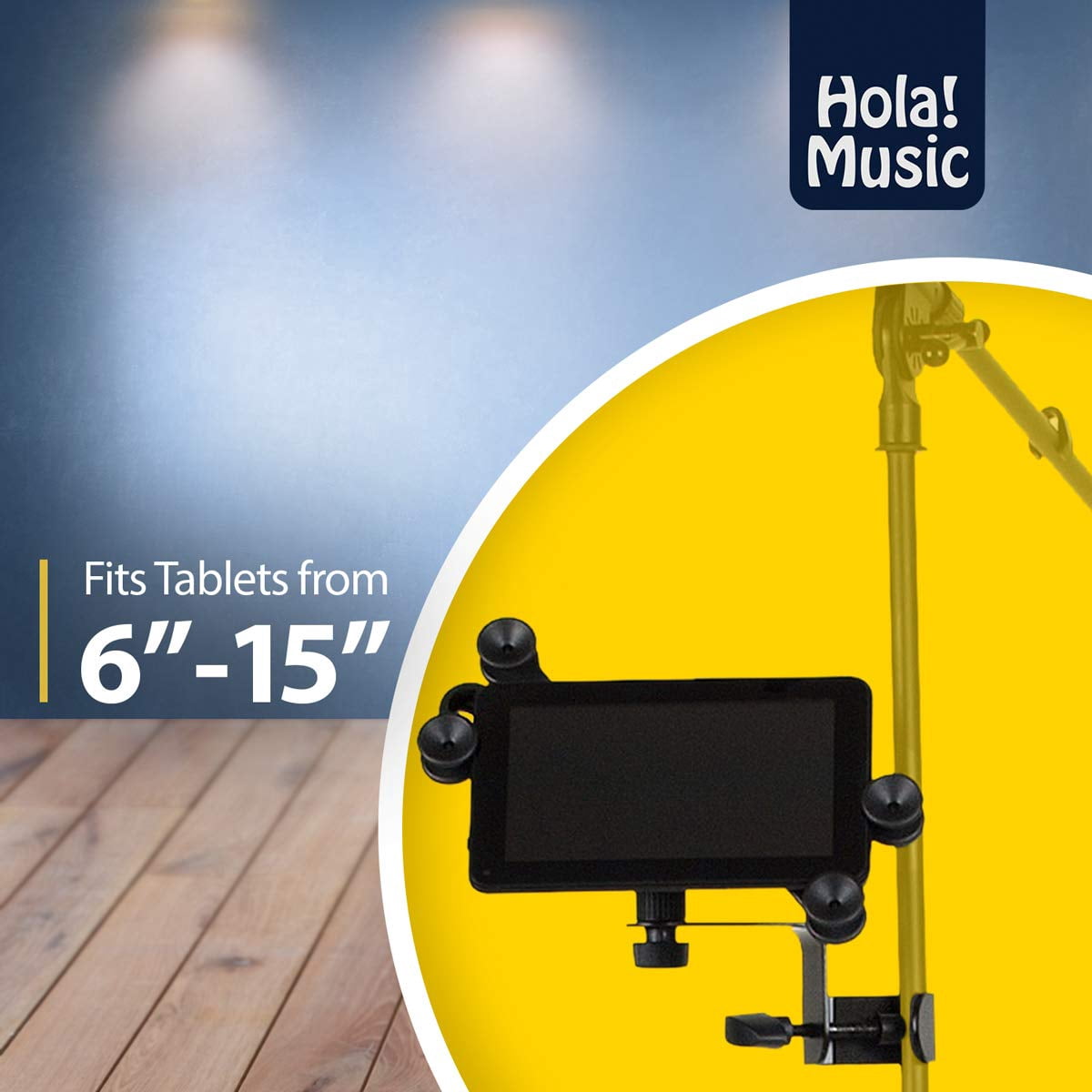 Hola! Music HM-MTH Microphone Music Stand iPad Tablet Smartphone Holder Mount, Fits Devices from 6 to 15 Inch