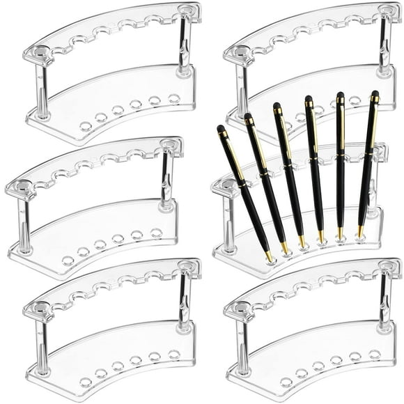 Soporte para bolígrafos Chinco, 6 ranuras, plástico transparente, 6 unidades