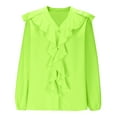 thumbnail image 4 of Olyvenn Women's Ruffle Blouse Long Sleeve Collar Neck Button Down Victorian Shirt Loose Chiffon Top Solid Dressy Fashion Tops Yellow XXL, 4 of 6