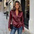 thumbnail image 5 of BUIGTTKLOP Womens Satin Tops Wrap V Neck Top Long Sleeve Shirts Dressy Casual Business Blouses Fall Outfits, 5 of 8