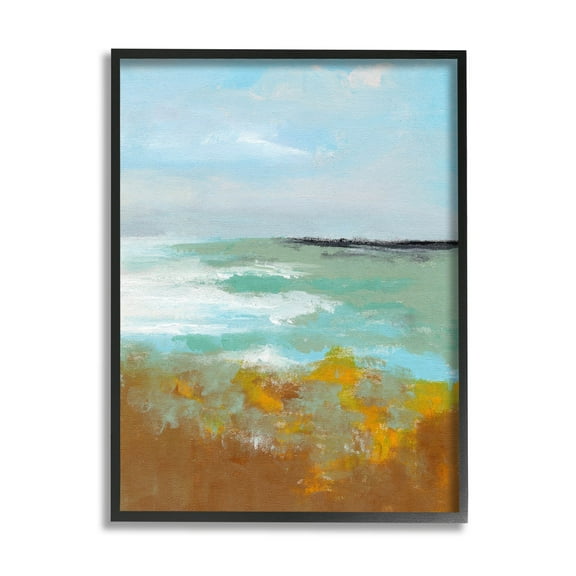 Stupell Industries Modern Distant Ocean Waves Landscape Painting Black Framed Art Print Wall Art, Design by Nikita Jariwala