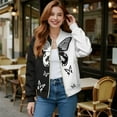 thumbnail image 2 of SCRAWLGOD Butterfly Print White Black Jackets for Women Fall Fashion Coats Crew Neck Trendy Comfortable Sweatshirts Lightweight Zip Up Jackets Dressy Casual, XXL, 2 of 7
