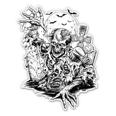 Graveyard Horror Zombie - 3" Vinyl Sticker - For Car Laptop Water Bottle Phone - Waterproof Decal