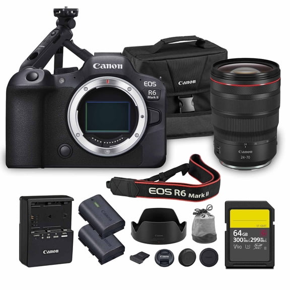 Canon EOS R6 Mark II Mirrorless Camera | 24.2MP Full Frame Sensor 4K 60p Video | Dual Pixel AF In-Body Stabilization for Pros (5666C002)   Canon RF 24-70mm Lens   Tripod Grip   64GB Card   More