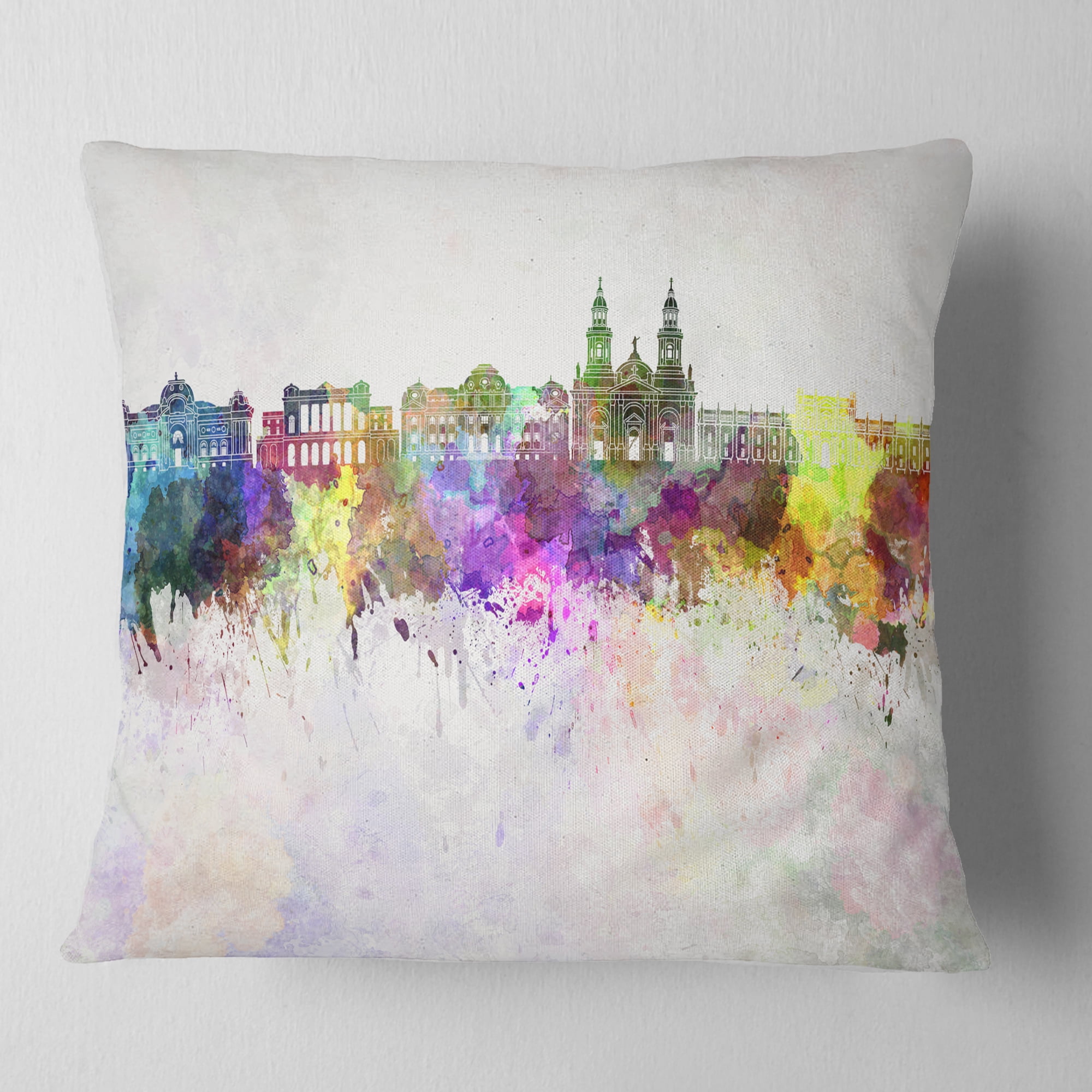 Designart Santiago de Chile Skyline - Cityscape Painting Throw Pillow - 18x18