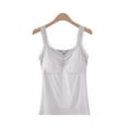 thumbnail image 2 of Women's Tank Top with Shelf Bra Padded Modal Cotton Lace Trim Sleeveless V Neck Soft Pamajas Camisole Built in Bra (Free Size, Silver), 2 of 3