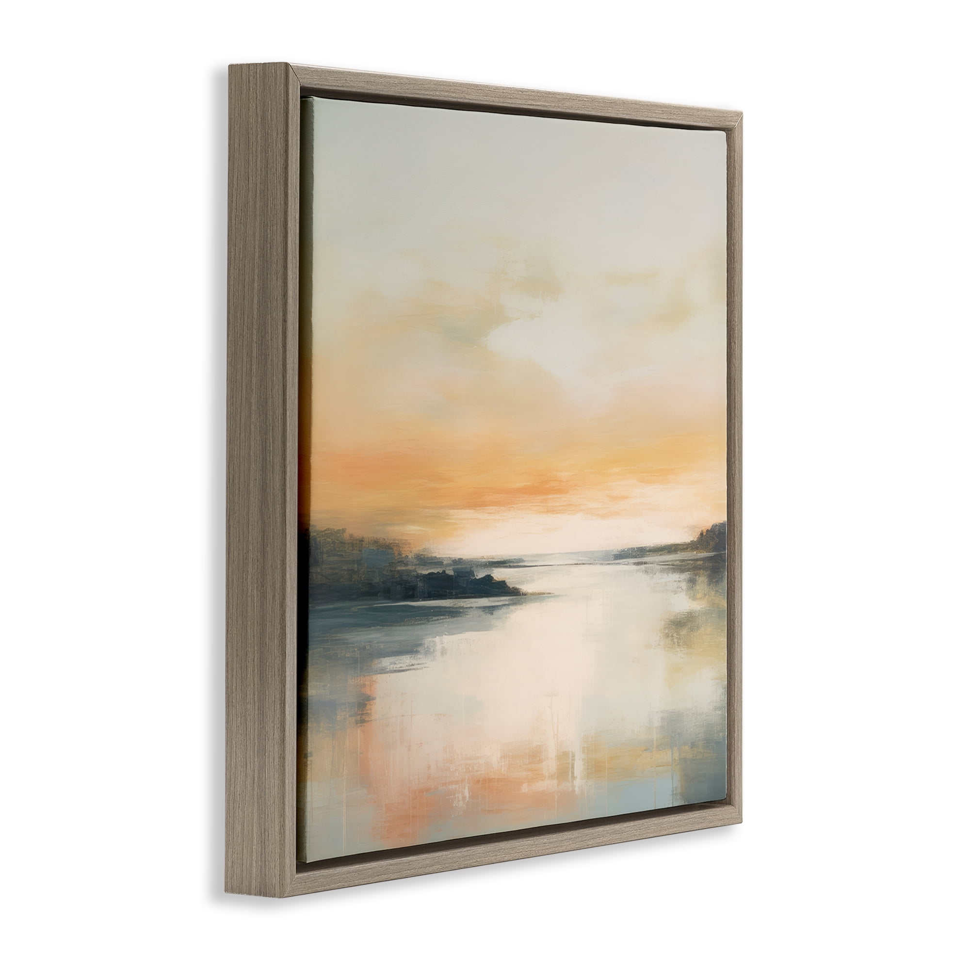 Stupell Industries Clear Sunset on Lake Landscape & Nature Painting Brown Floater Framed Canvas Art Print Wall Art, 25 x 25