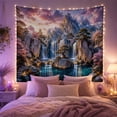 thumbnail image 2 of Bonsai Tree on Rocky Island in Teal Water with Waterfalls and Stone Steps, Dreamy Fantasy for Nature Lovers, Serene Wall Art, Housewarming Gift Tapestry Wall Hanging for Bedroom and Living Room, 2 of 7