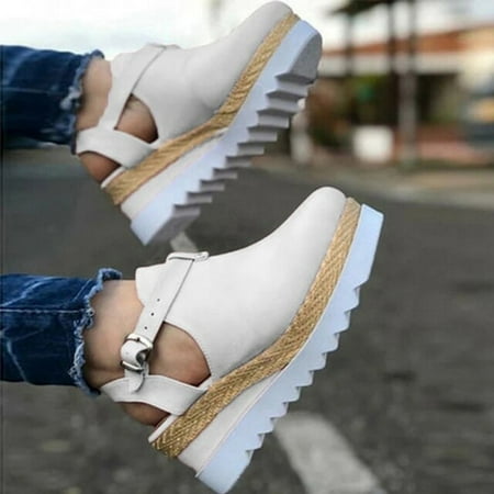 

Women s Sandals Vintage Wedge Shoes Woman Buckle Strap Straw Thick Bottom Flats Platform Sandals Flock Female Shoes Summer 2021