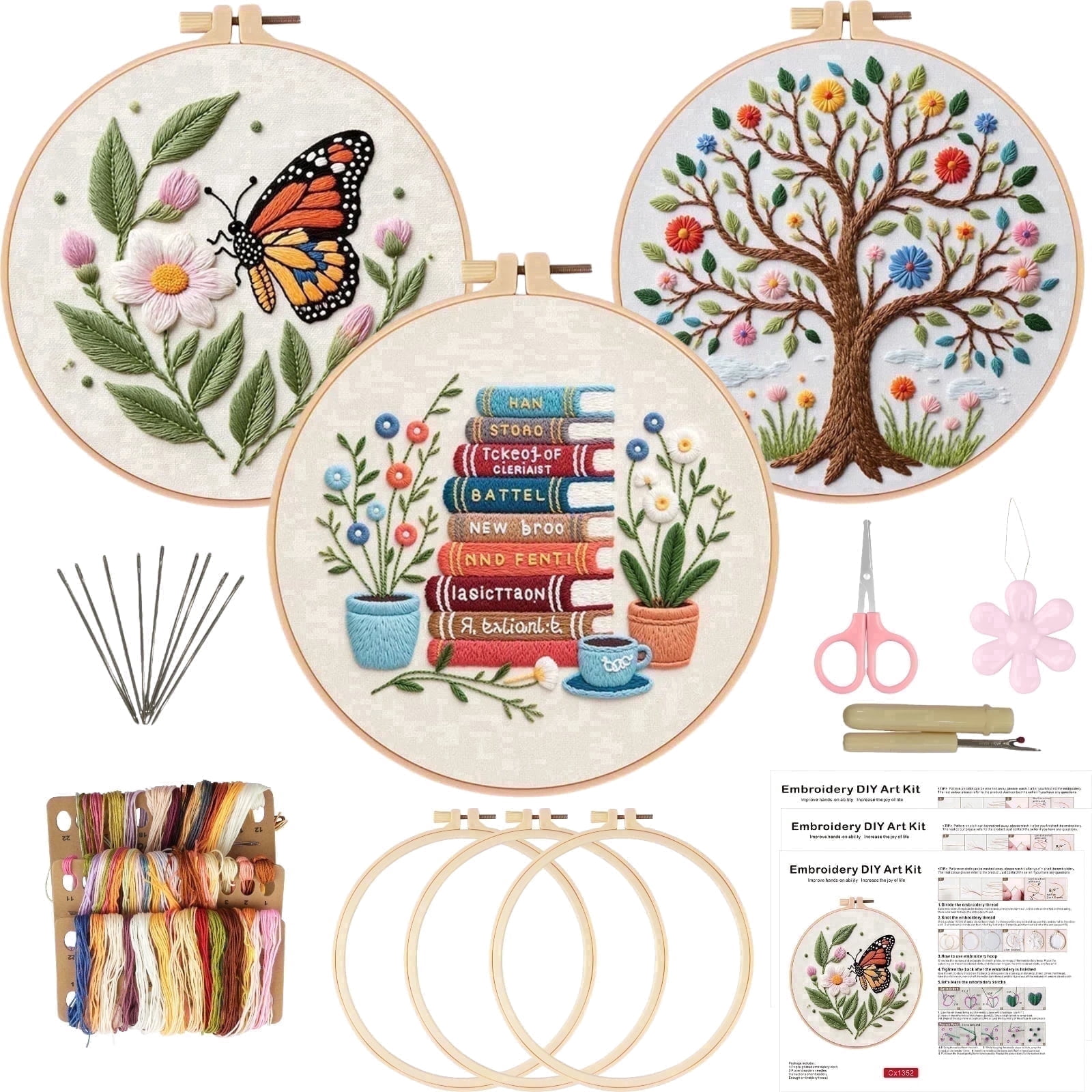 PLNYA Embroidery Kit for Beginners, 3-Pattern Hoop Set photo 1