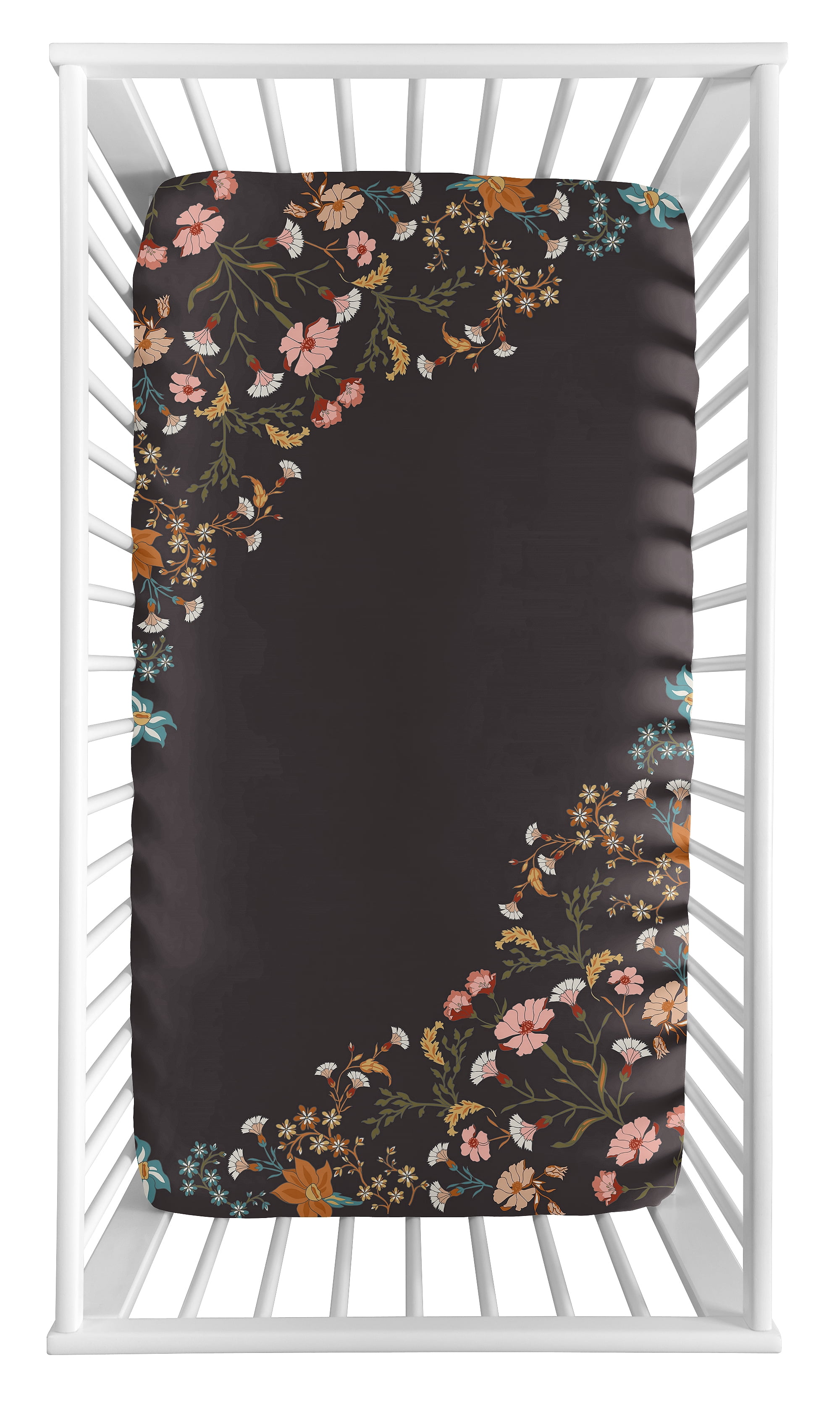 Sweet Jojo Designs Boho Floral Wildflower Black and Orange Girl Photo Op Fitted Crib Sheet