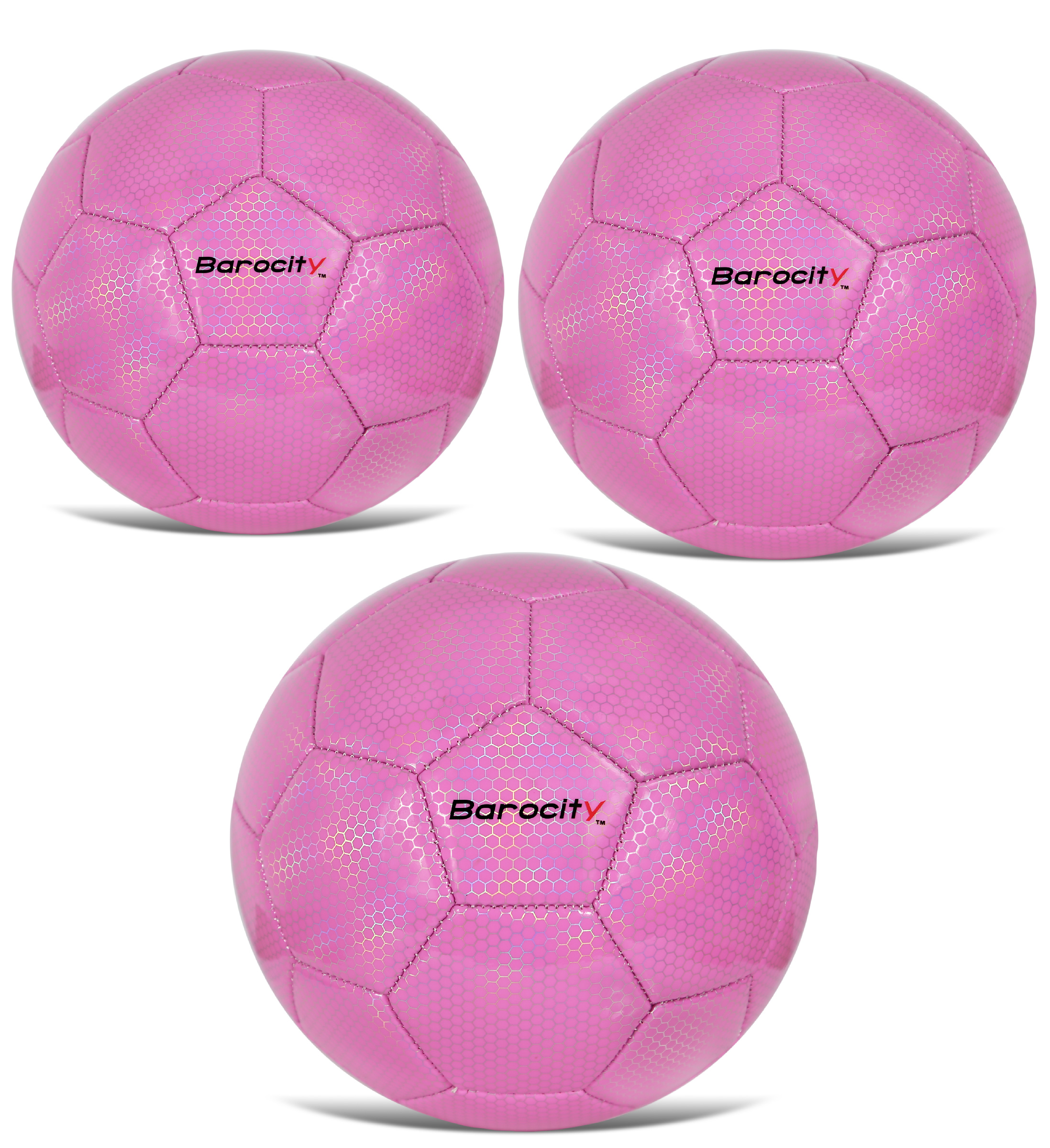 Barocity Iridescent Soccer Balls Set of 3 Mixed Sizes Pink Official