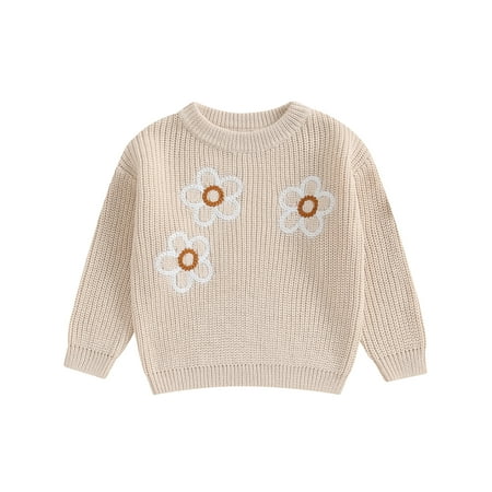 

Mevireiy Toddler Girl Boy Cable Knit Sweater Embroidery Oversized Fall Winter Pullover Tops Beige 18-24 Months