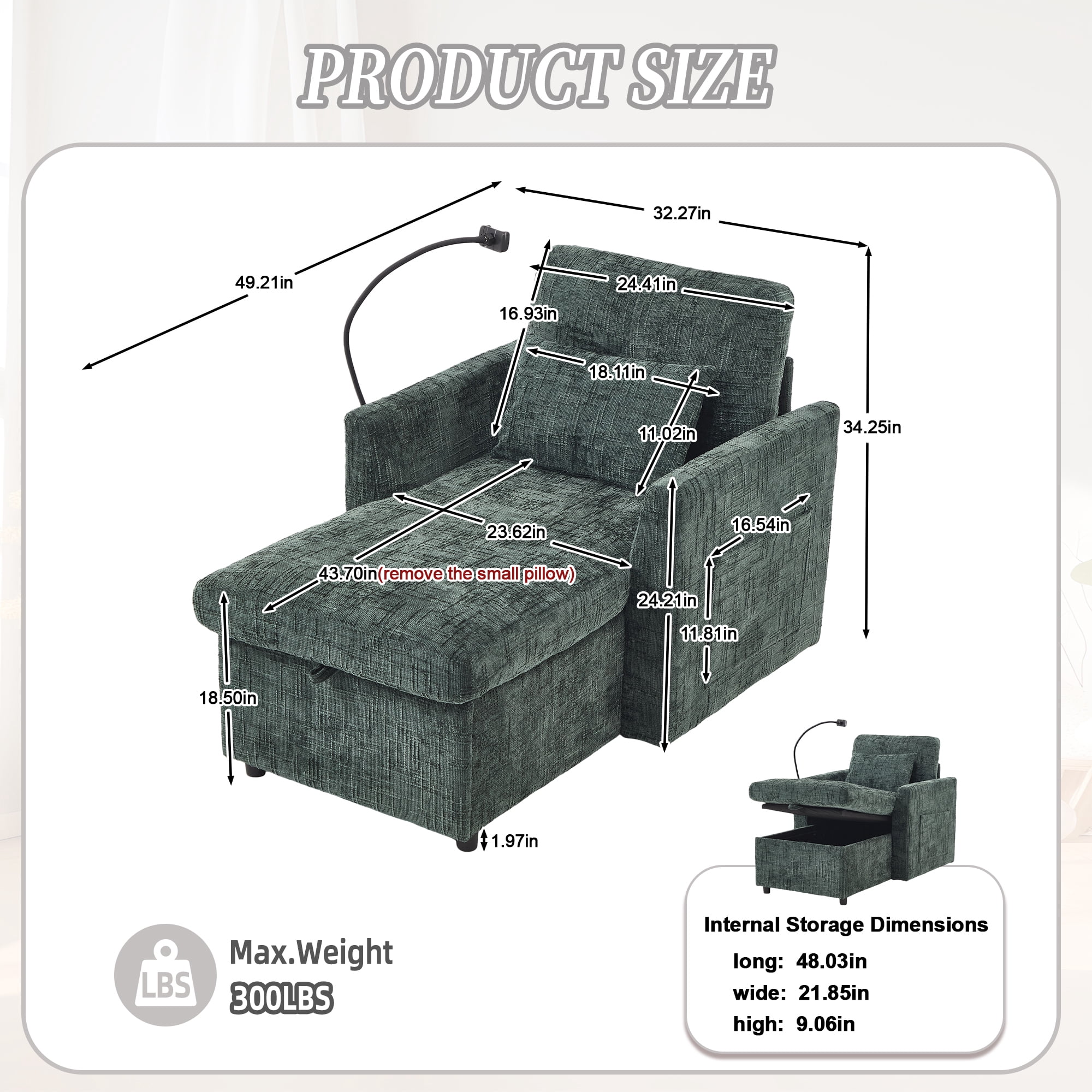 EPOWP Multifunctional lazy person sofa recliner can be stored storage backrest with cell phone bracket chenille single leisure chair for living room bedroom small household