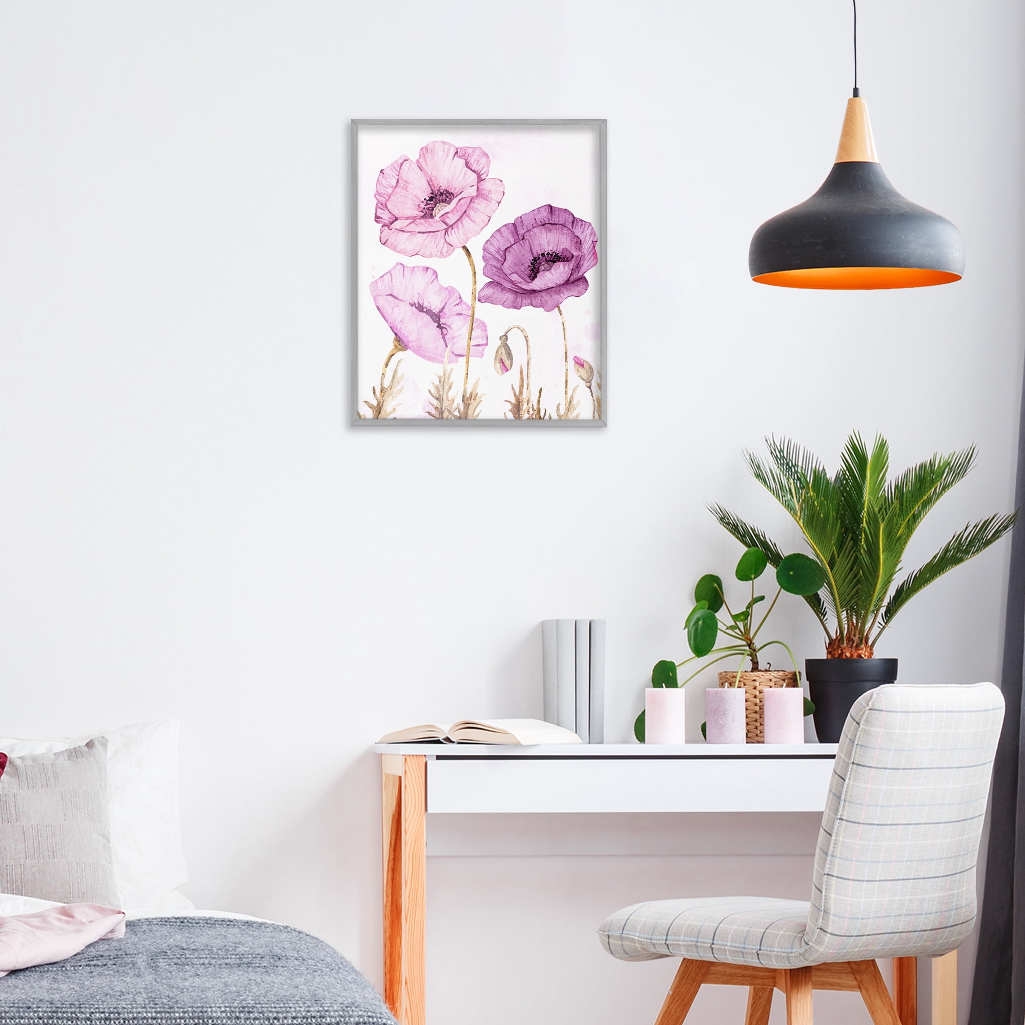 Stupell Industries Bright Poppies in Purple Gray Framed Giclee Art, design by Kim Allen