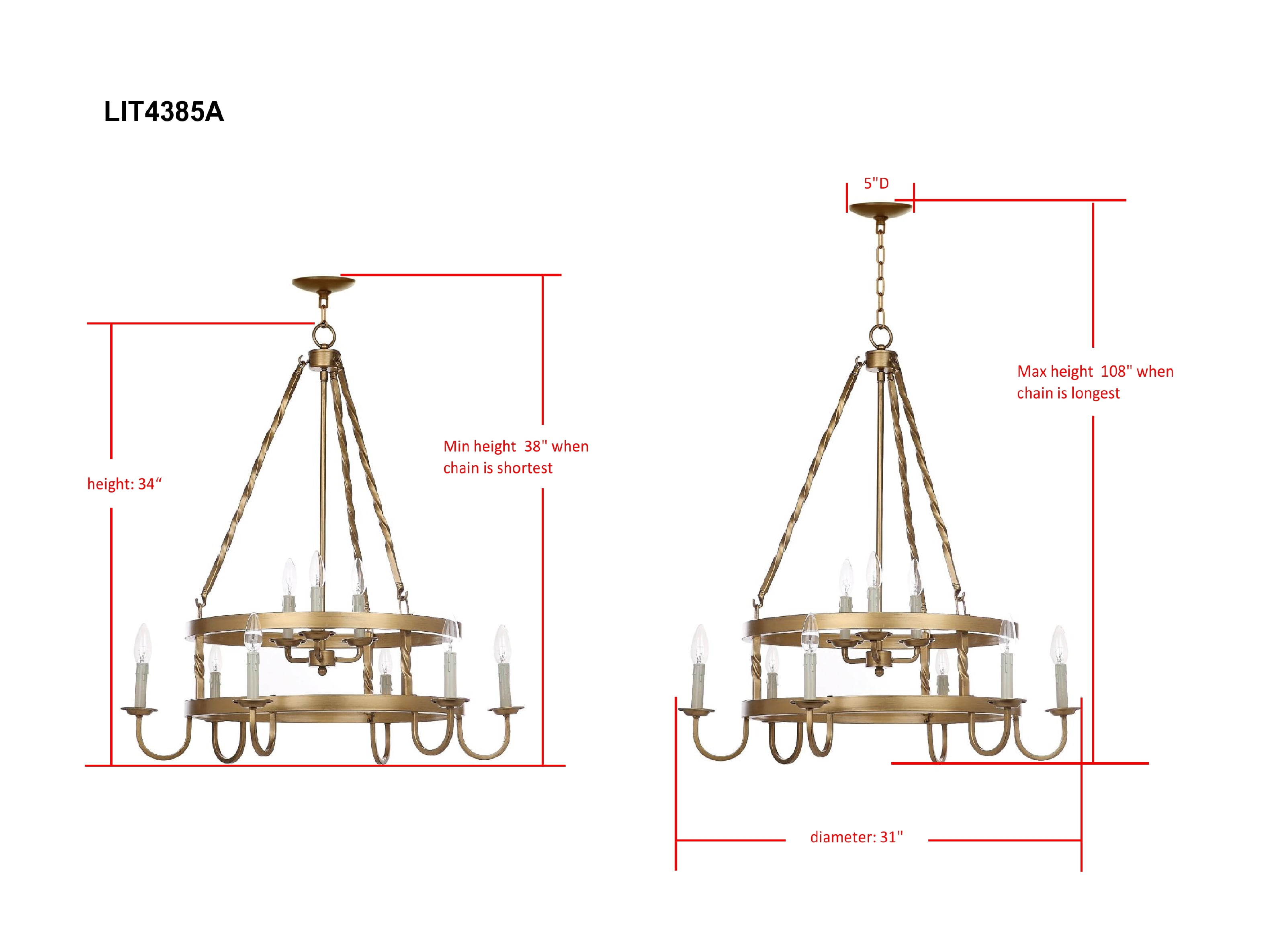 Safavieh Crowley 31 in. Dia. Adjustable Chandelier, Gold