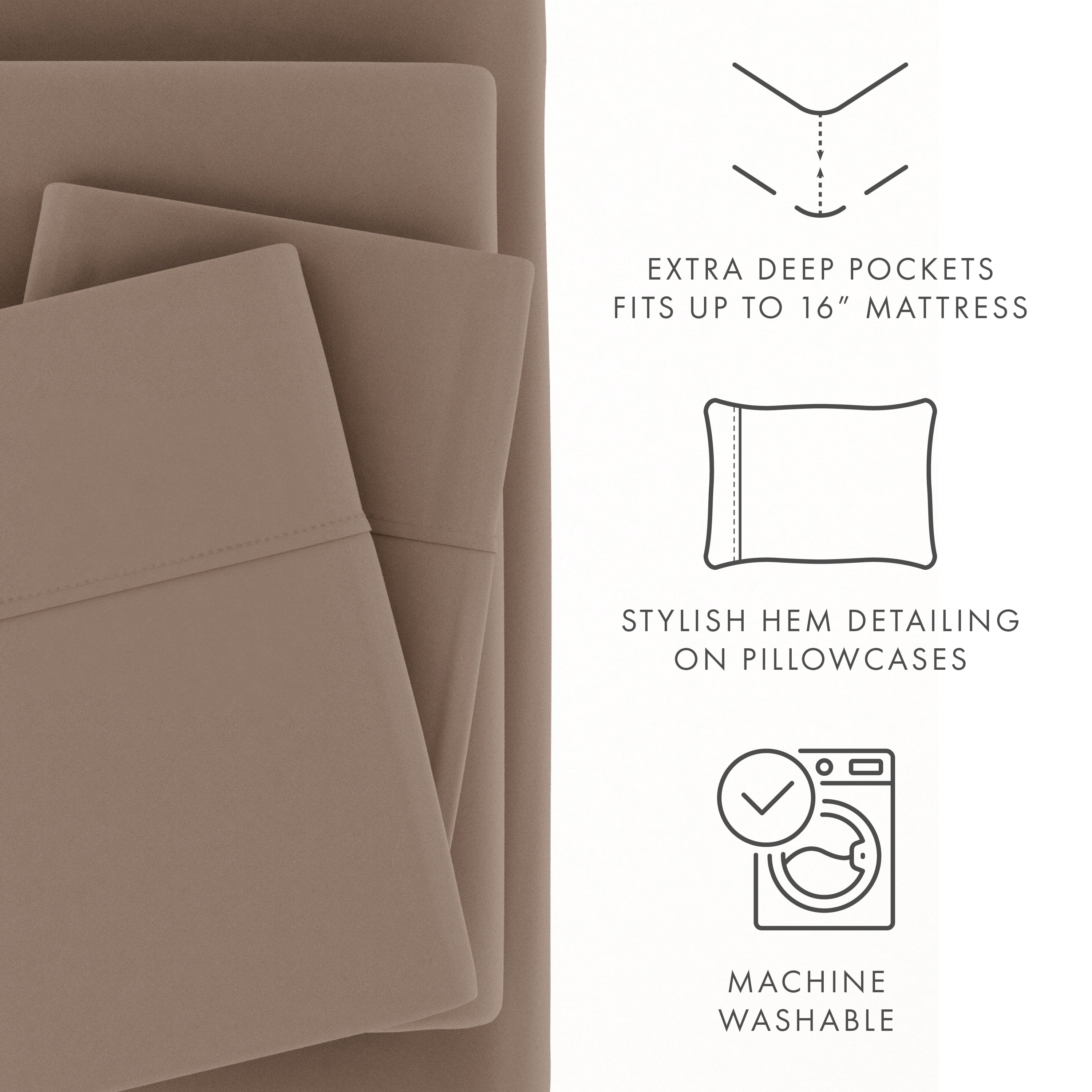 Noble Linens 4 Piece Solid Microfiber Bed Sheet Set, Taupe, California King