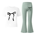 thumbnail image 5 of XUELUO Big Girls 2-Piece Outfit Sets Short Sleeve Crewneck Bow Tops + Flared Pants Summer Casual School Outdoor Cute Clothes, 5 of 5