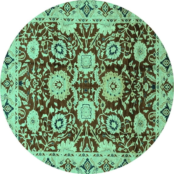 Ahgly Company Indoor Round Abstract Turquoise Blue Modern Area Rugs, 6' Round
