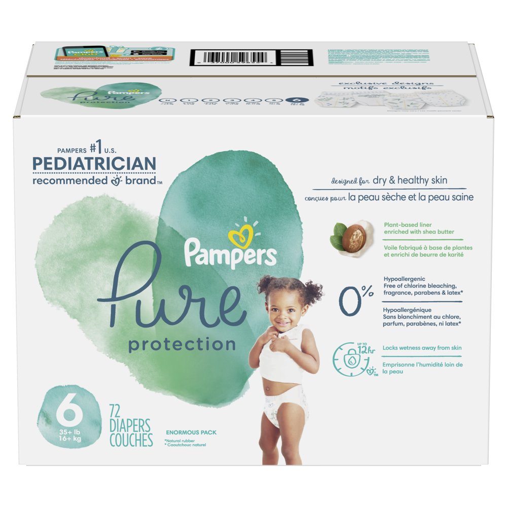 Pampers Pampers Pure Protection Natural Diapers, Size 6, 72 ct