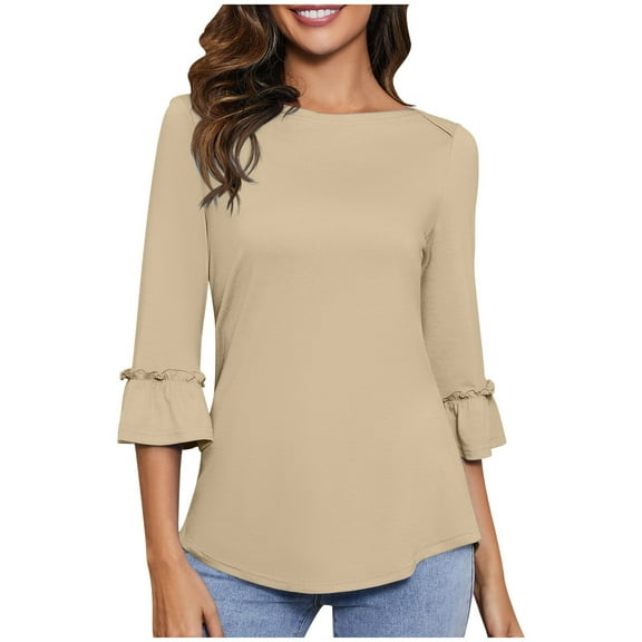 Tops for Women Trendy Womens Tops Short Sleeve Blouse Women Short Sleeve Womens Button down Shirt Tall Ladies Soft Tee Shirts Shirts & Blouses for Long T Active Wear N 1 Tee Beige 2XL